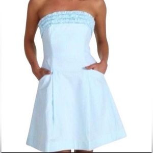 Lilly Pulitzer Blue Seersucker Strapless Dress